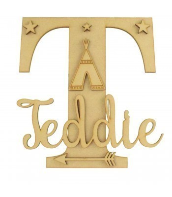 Laser Cut Personalised 3D Letter With Name & Shapes - Teepee Themed